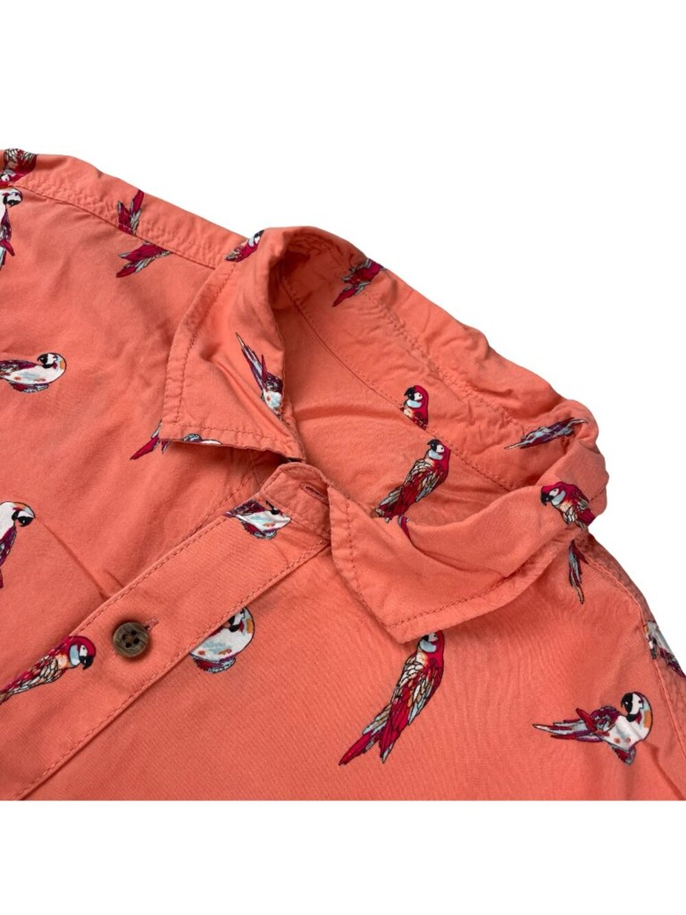 Margaritaville Mens Parrots All-Over 100% Rayon S/S Camp Shirt Orange • Large